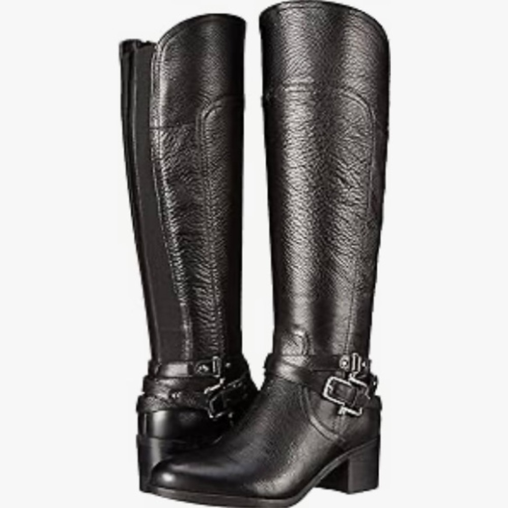 Marc Fisher Kacee Leather Heeled Riding Boots with Buckles